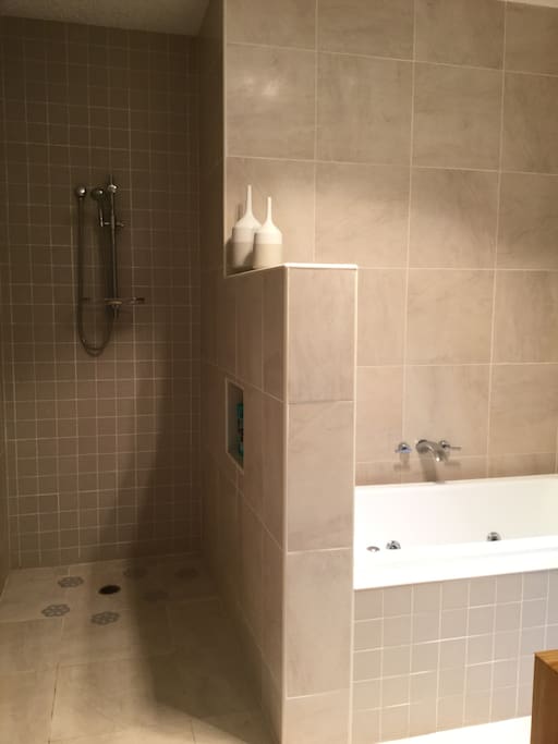 Guests bathroom has a spa bath.