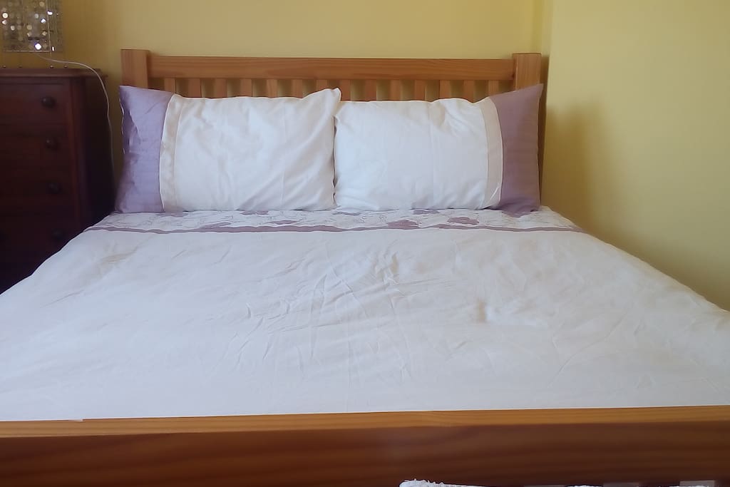 Large bed easily holds 2 people very comfortably