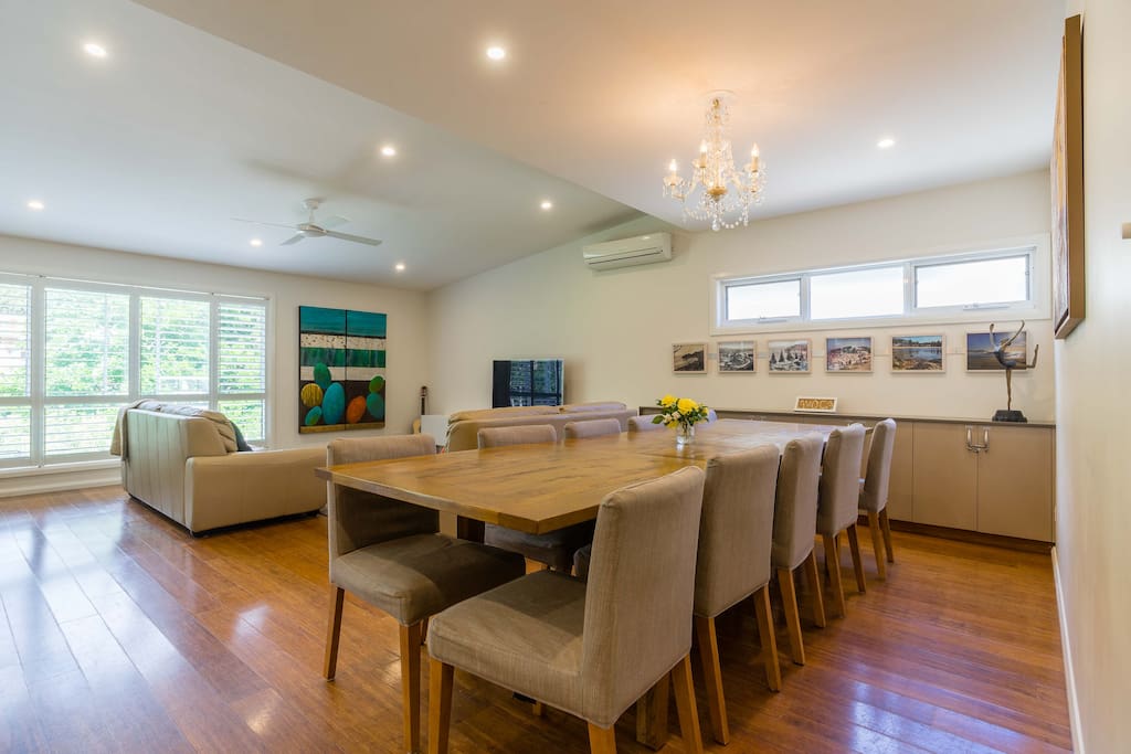 Open plan living and dining is perfect for a relaxed holiday with a large group.