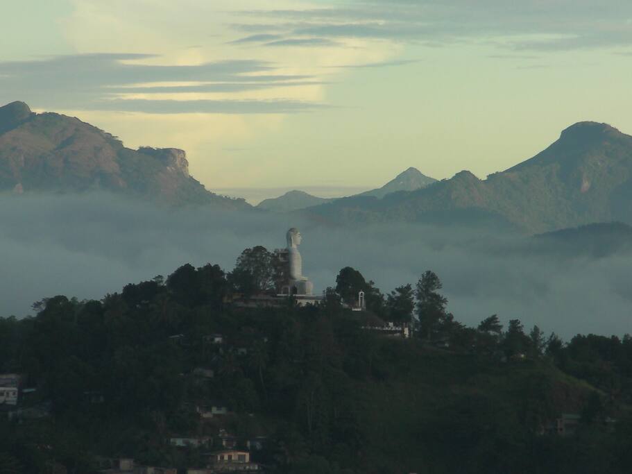 Ancient Lord Buddha's statue on the bahirawakanda temple shows from the balcony view