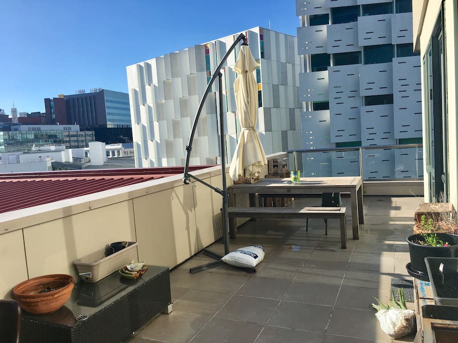 Our big balcony for socializing and drinking. Smoking allowed here