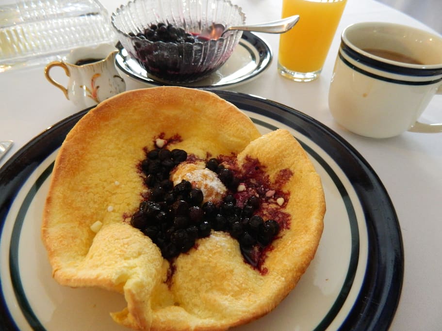 Delicious baked fluffy pancake with blueberries