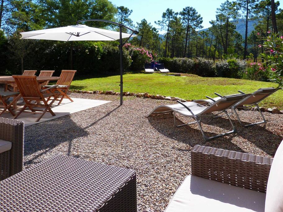 South-facing terrace with furniture