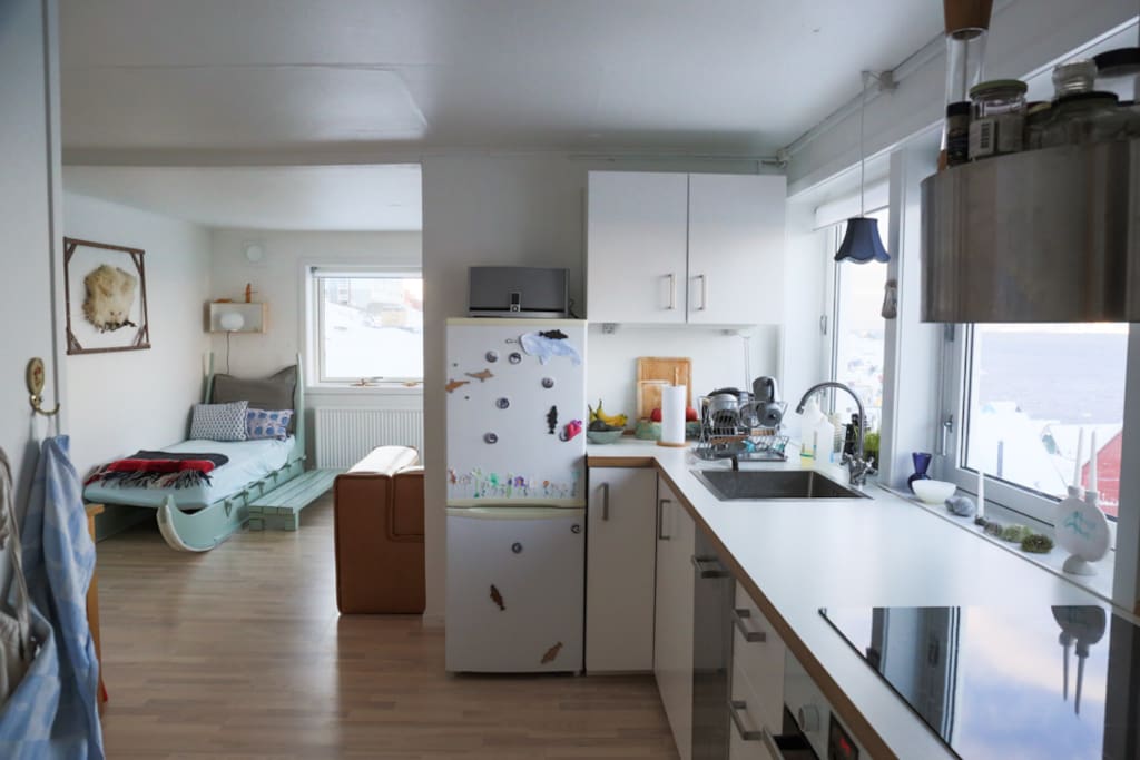 kitchen and living room