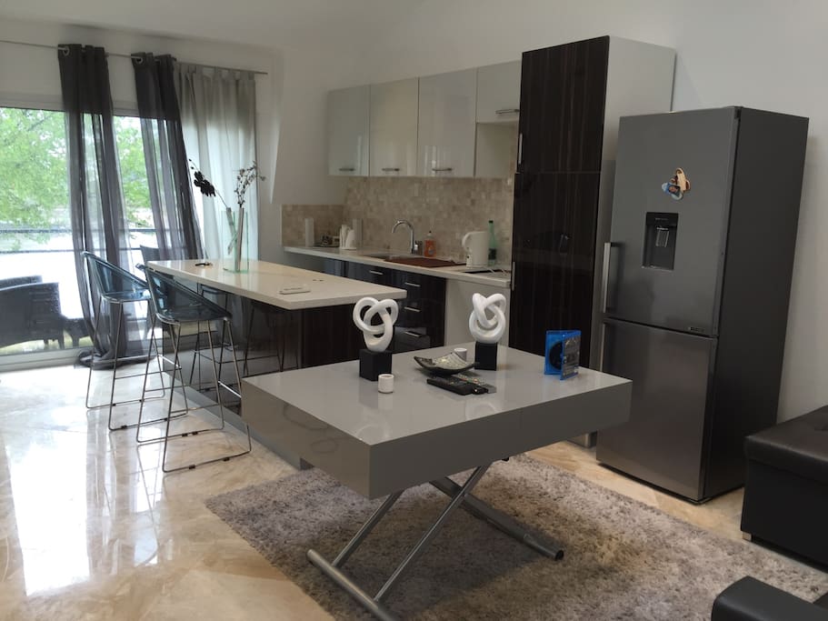 cuisine equipee avec four,plaque vitro,frigidaire,micro onde...