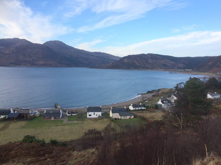 rear view of cottage showing Skye over the sea