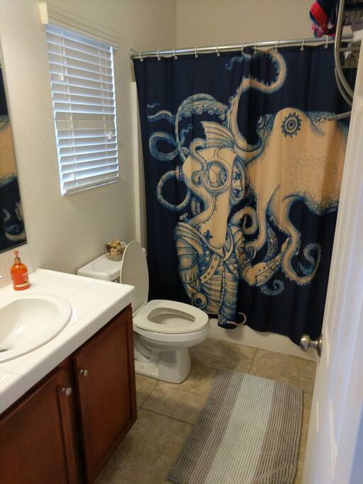 full guest bath with shower and all essentials provided