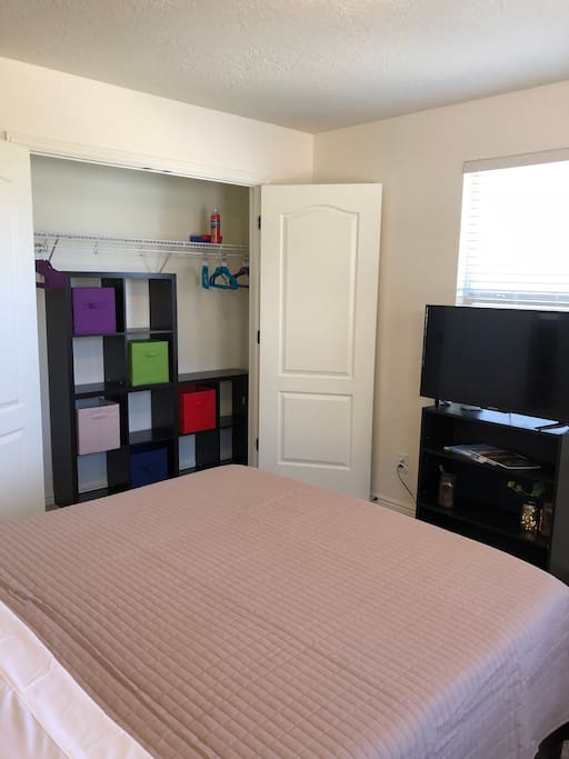 The Window Room's large, double-door closet can easily fit two guests' clothing and luggage.