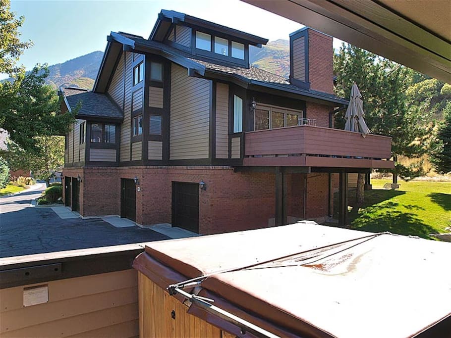 deck off of the living area with private 4 person jacuzzi