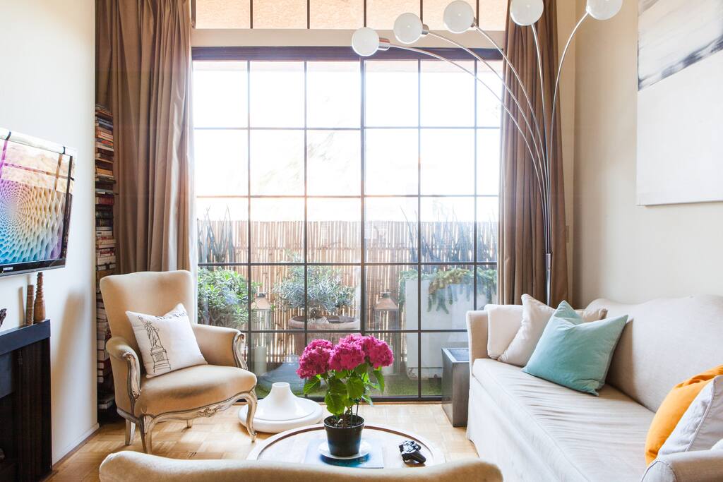 Decorative, succulent balcony and a view of the sunset