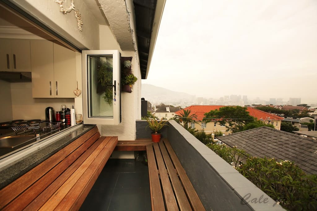 Balcony with a view of the city