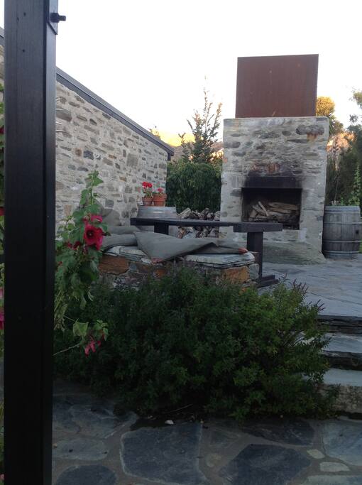 Outside fire with pizza oven