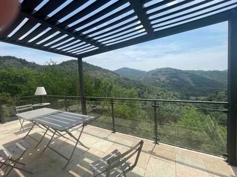 Beautiful stone house panorama of the mountain