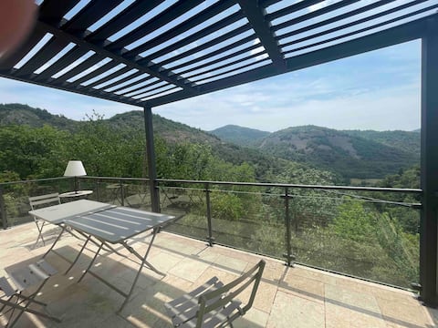 Beautiful stone house panorama of the mountain