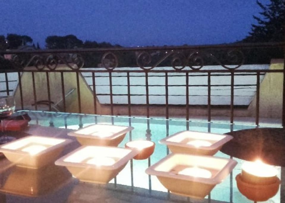 terrasse, piscine, vue mer