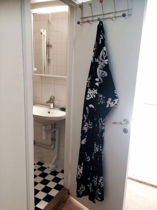 The bathroom with a shower