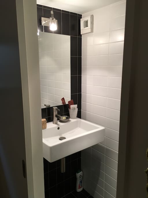 Douche et deux vasques aménagées dans la chambre