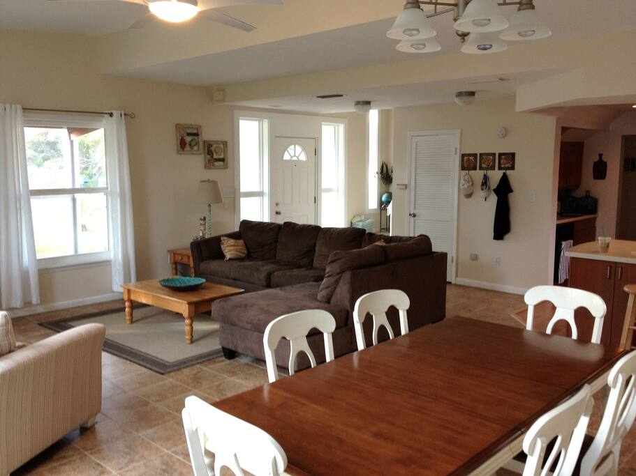 Large, open dining/living area