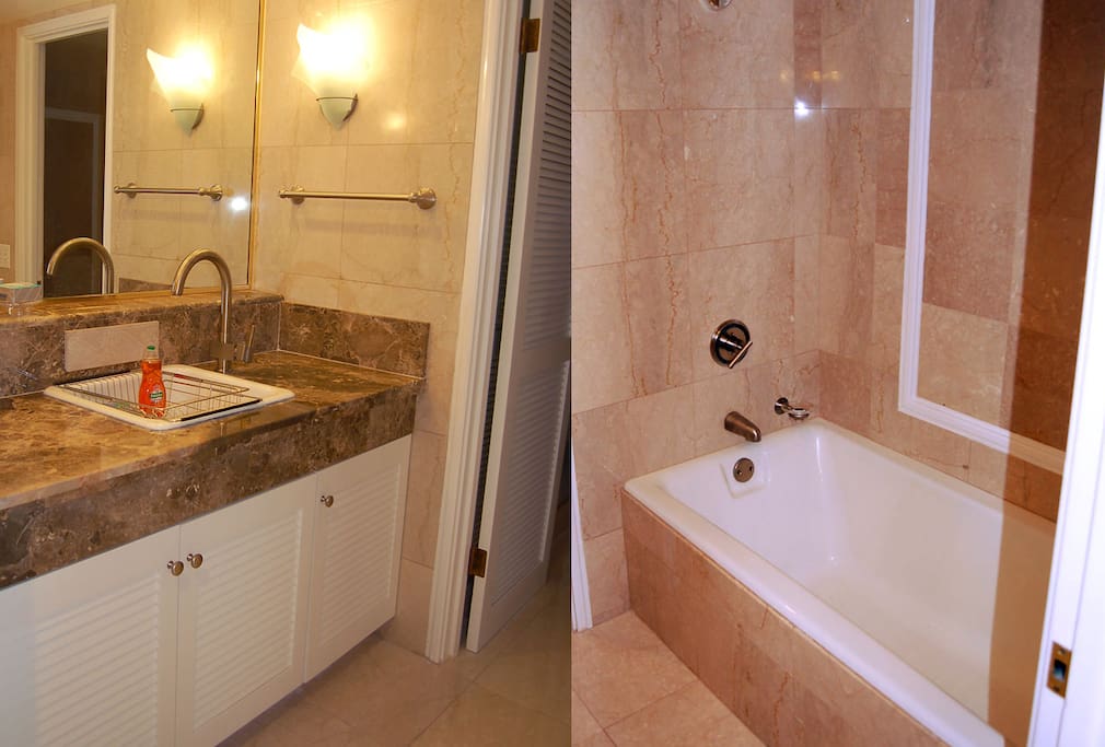 Marble bathroom with deep soaking tub