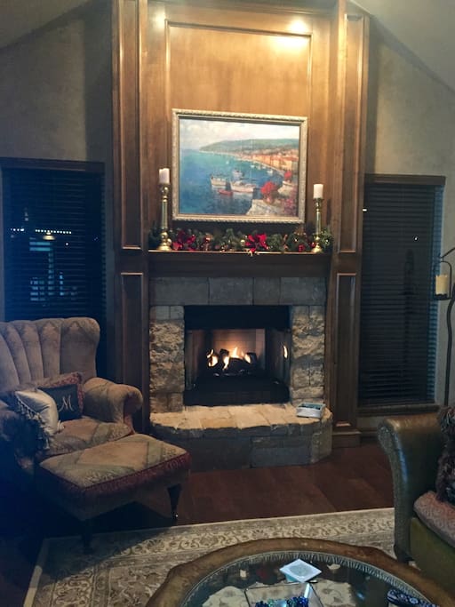 Beautiful electric fireplace that can be turned on with the flip of a switch