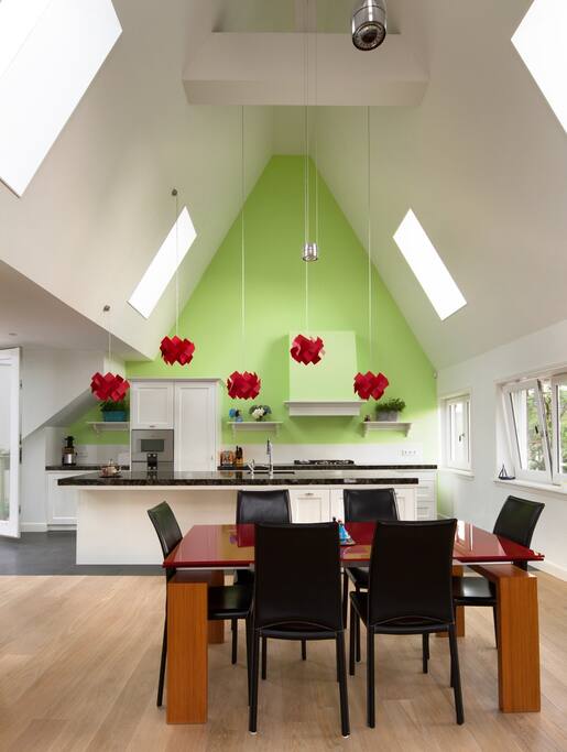 Kitchen with cathedral ceiling