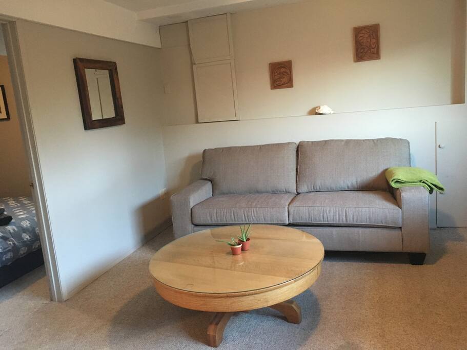 Living area, bedroom door to the left