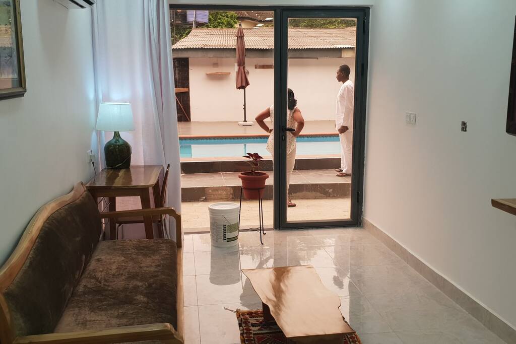 Double glazed, tinted glass, pool view, quite.