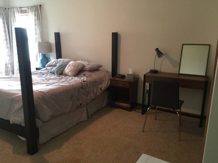 The desk is a perfect space to work on a laptop or use as a vanity to get ready.