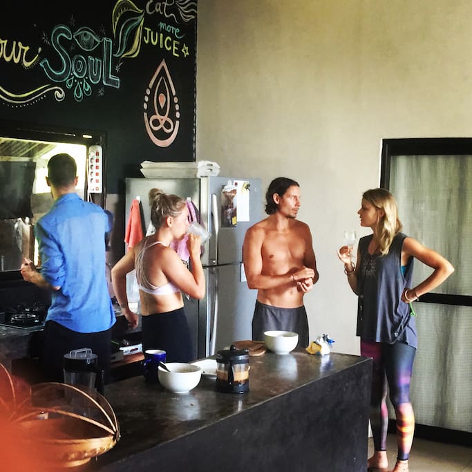 A typical morning in the vegan kitchen after yoga class