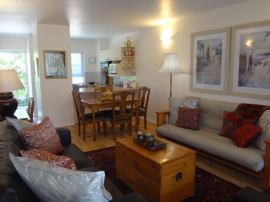The large lounge / dining room has a double bed sleeper couch as well