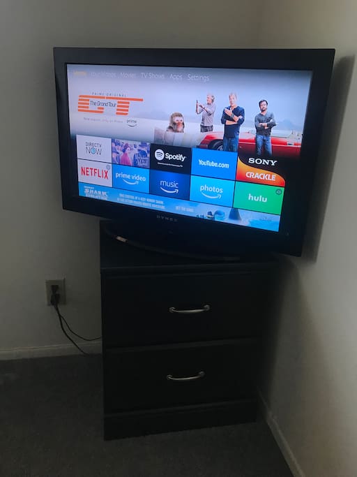 The TV features DirecTV Now, and Amazon Firestick loaded with Netflix and many other apps