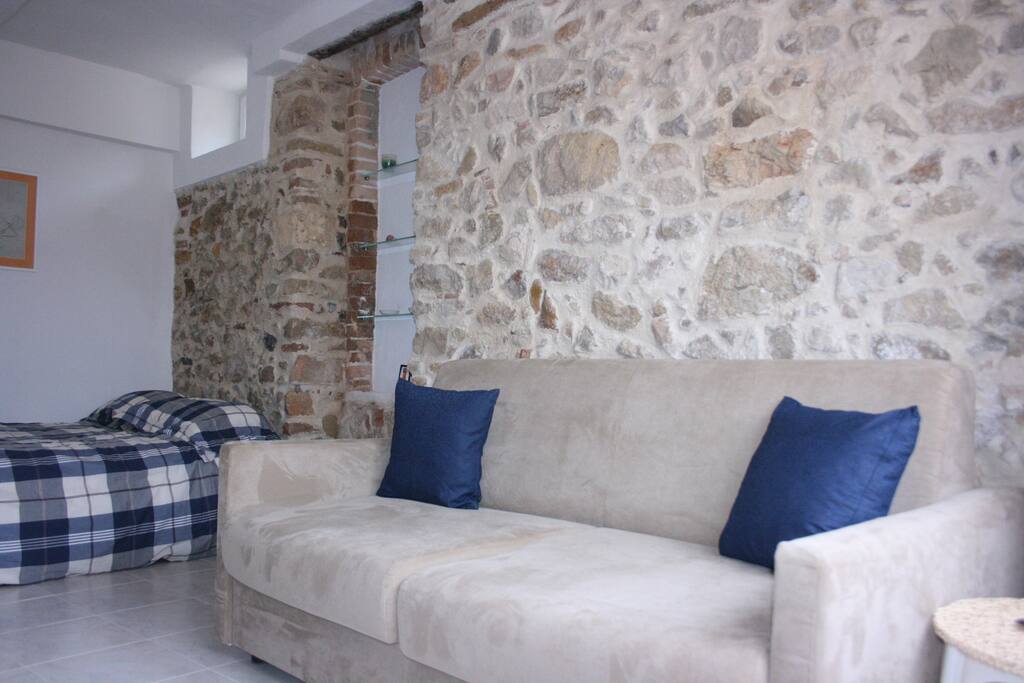 The sofa-bed and the double bed