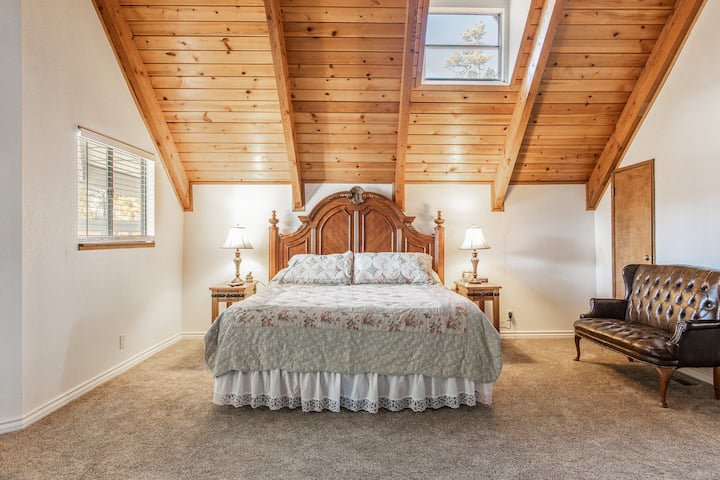 Master bedroom with king mattress.