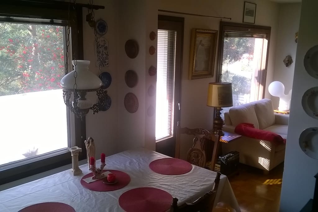 Kitchen table facing the balcony
