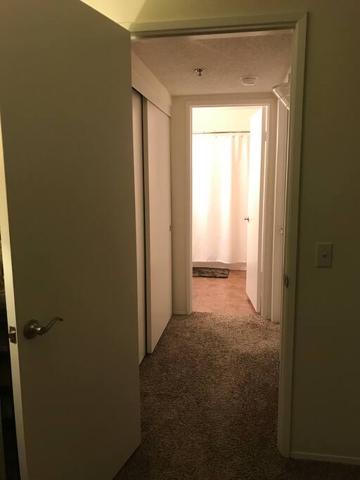Private hallway leading to full bath.