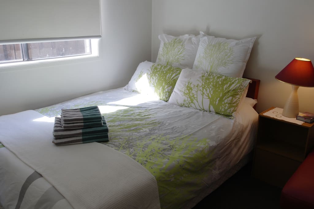 Room1 : Green room with a queen size bed - ideal for a couple, a small family, business trip