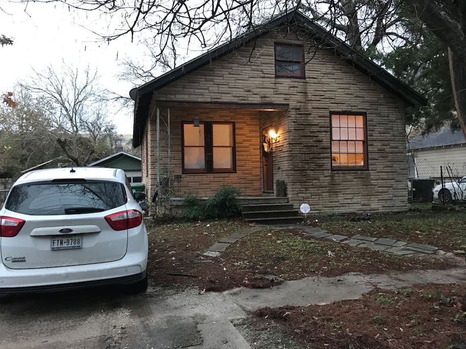 Front of the house. Space for two cars in the driveway and plenty of parking on the street.