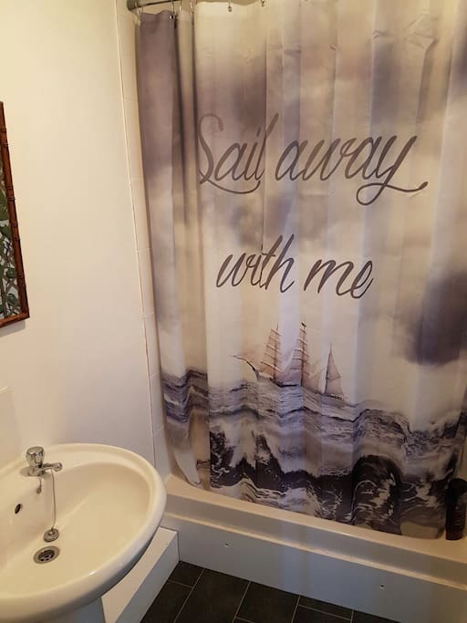 This is the on suite with hot shower toilet and sink