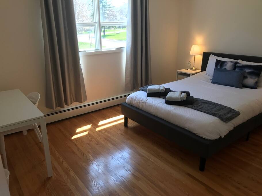 A desk is provided in the room