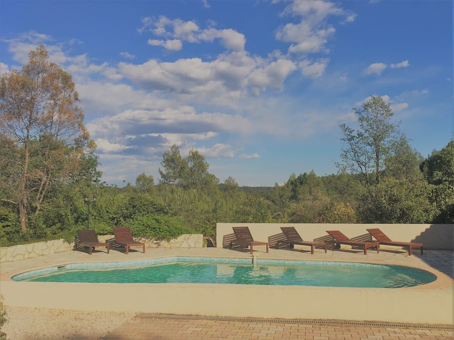 Terrace with view over olive groves and forest