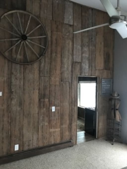Bedroom Wall built from a single black walnut tree and cut by a water sawmill from the 1800's.