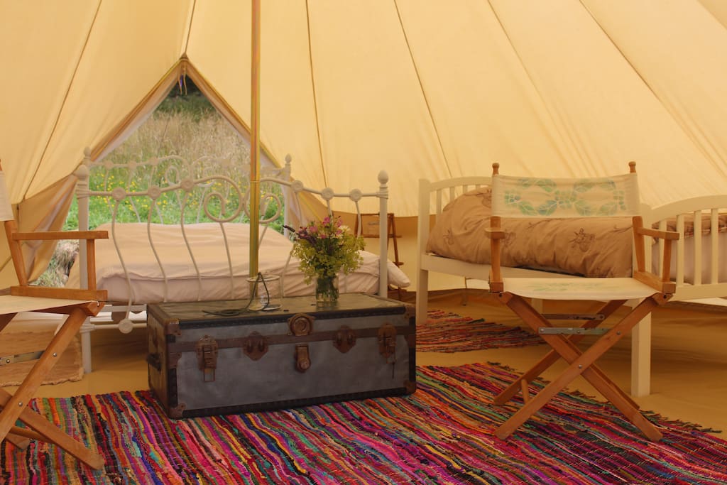 A room with two views. The tent opens at the front and back.