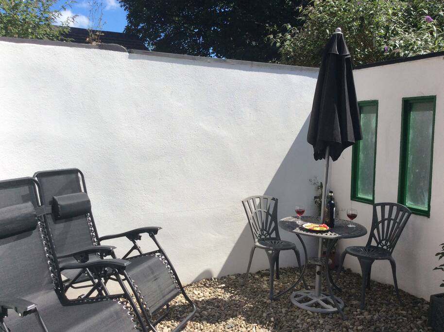Sunny south facing back patio area