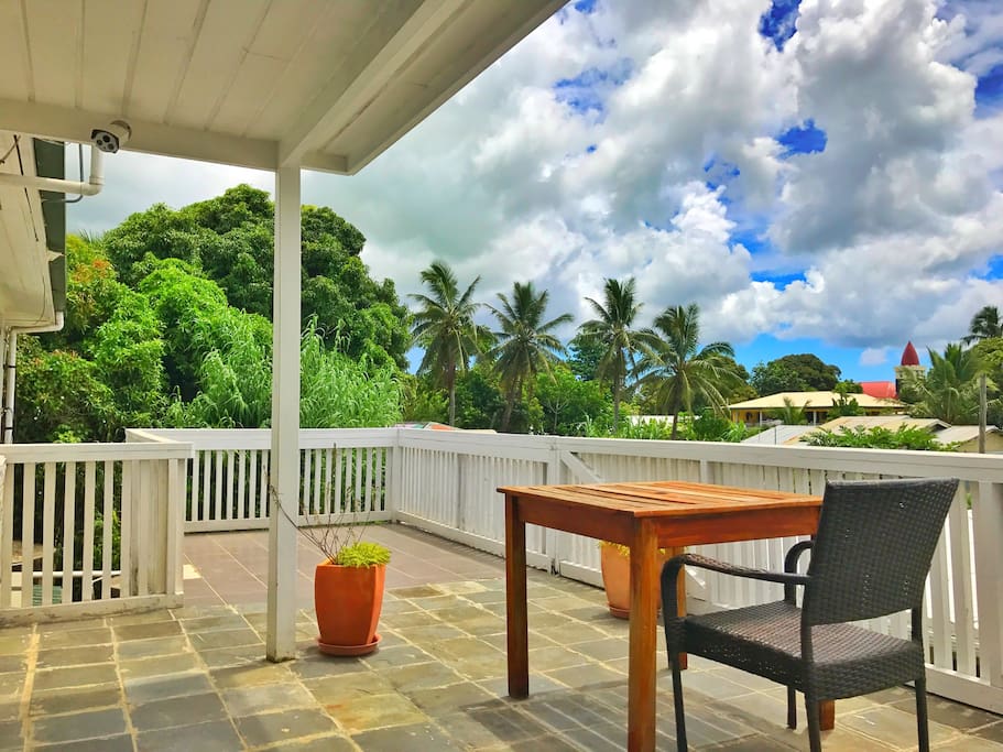 Upstairs at the front balcony of the lodge.