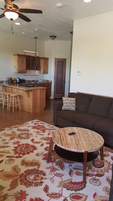 The kitches is fully equiped. Cook in and relax for the night in our cozy living room and kitchen!