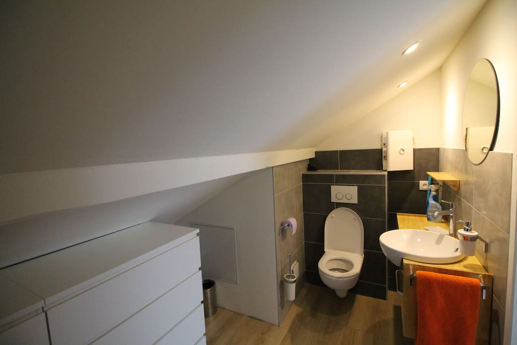 La salle de douche avec rangements disponibles