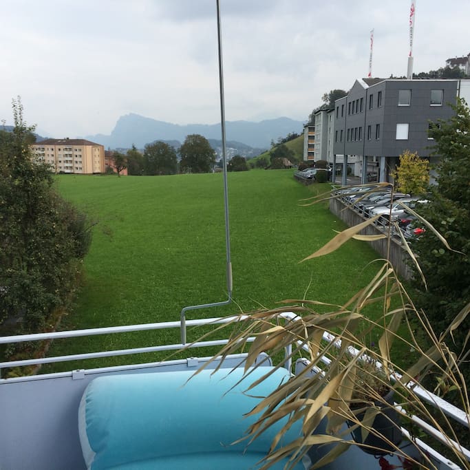 View from the sunny balcony (you see the station to mount pilatus)