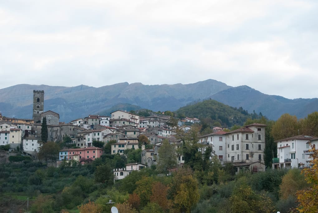 The beautiful hilltop village of Coreglia Antelminelli, with Our Place in Tuscany on the right.