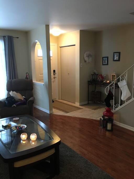 Front door entrance into living room