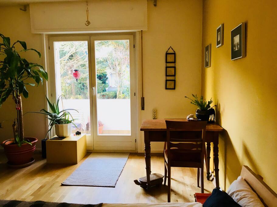 A place to sit and work, or just enjoy a snack, while looking out at the cherry tree.